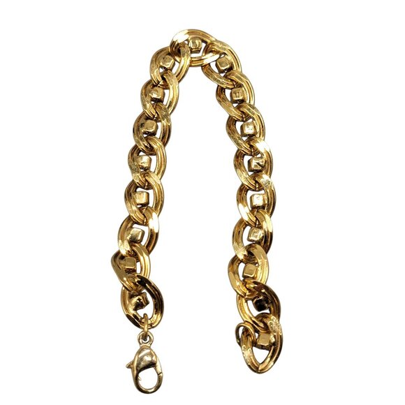 10kgp Diamante Accented Oval Link Bracelet Yellow Gold Plate Rhinestones SZ 6.5 - Picture 6 of 8